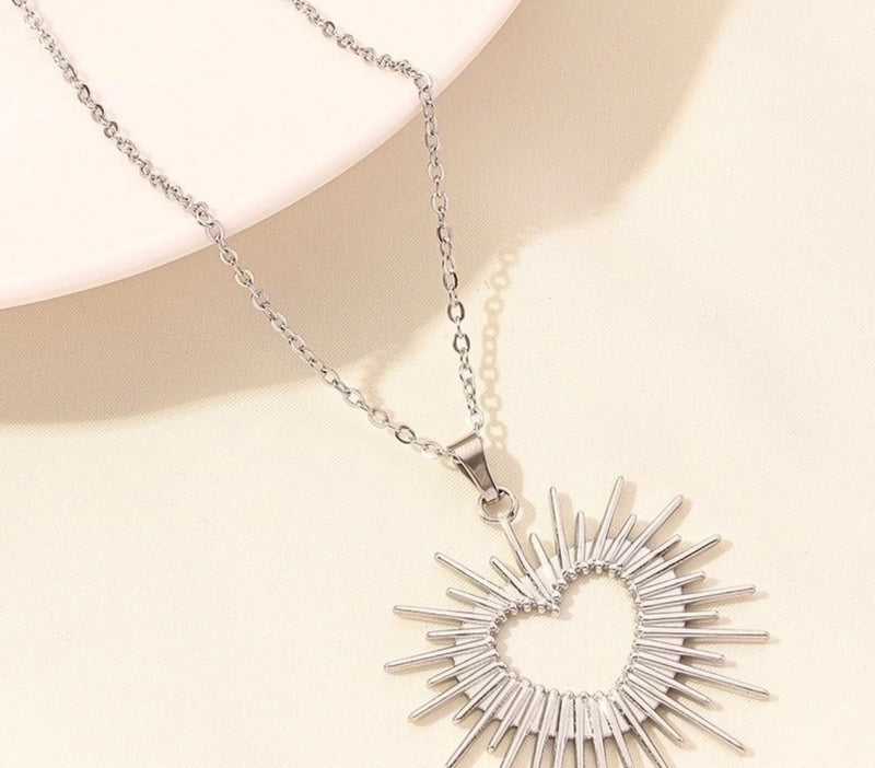 Silver Heart Burst Necklace